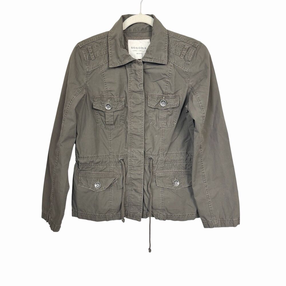Sonoma Utility Field Jacket Womens Large Olive Green Pockets Military Style